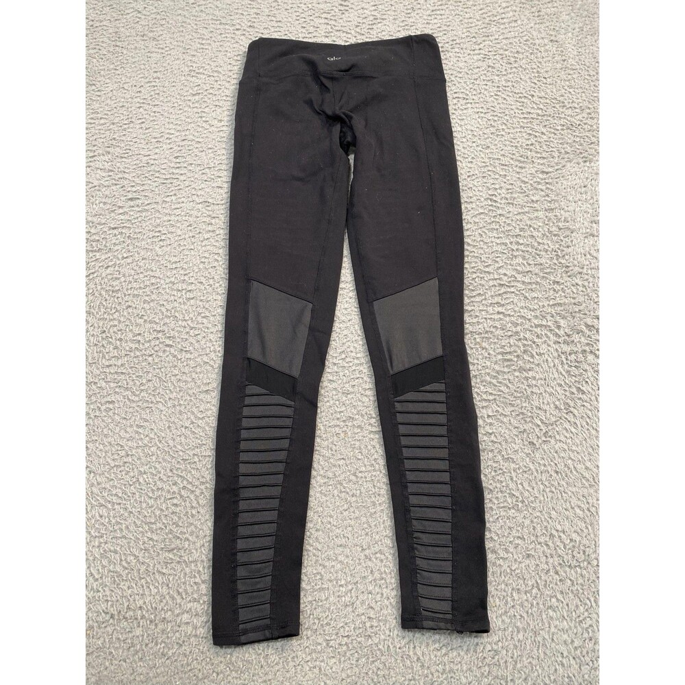 Alo Yoga Leggings Womens Small Black Moto Panel Ankle Stretch Athletic Pants